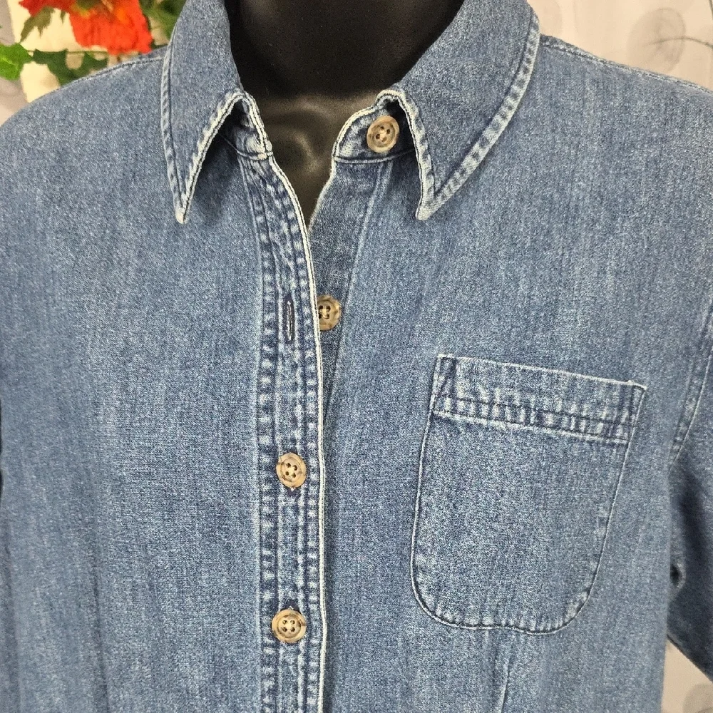 L.L. Bean Vintage Denim Button-Front Midi Dress-8 Petite - Picture 8 of 11